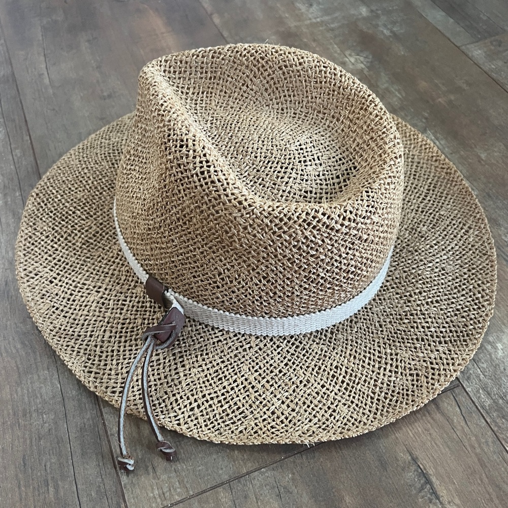 Jordache Tan Straw Hat with White Band